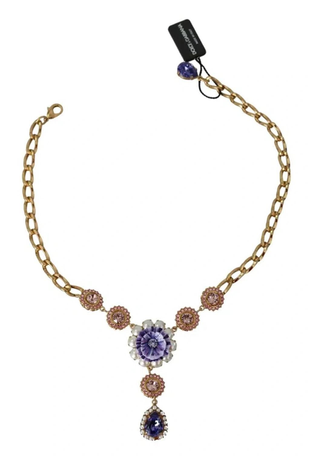 DOLCE & GABBANA Pink Gold Brass Crystal Purple Pearl Pendants Product Image
