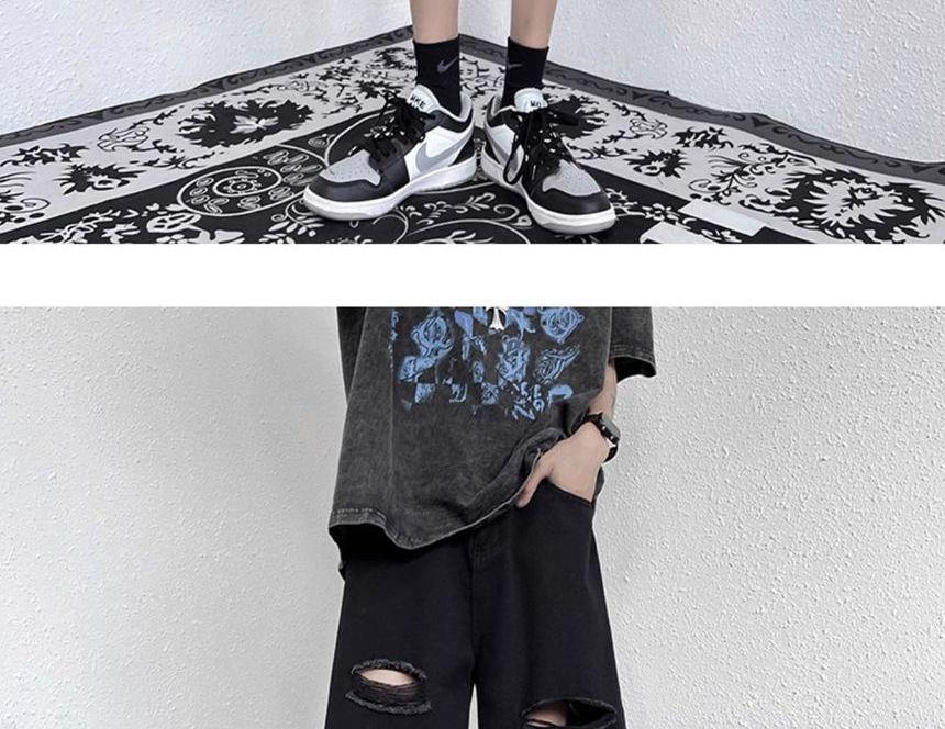 High Waist Cutout Wide Leg Denim Shorts Product Image