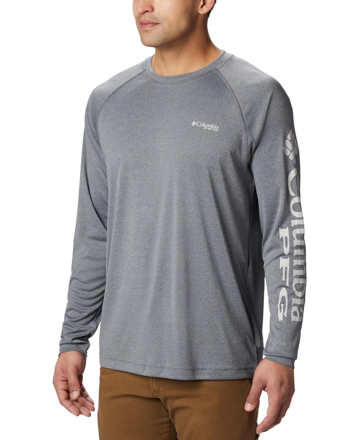 Men's Columbia PFG UPF 50 Terminal Tackle™ Heather Long Sleeve Shirt, Size: XL, Grey Heather Product Image