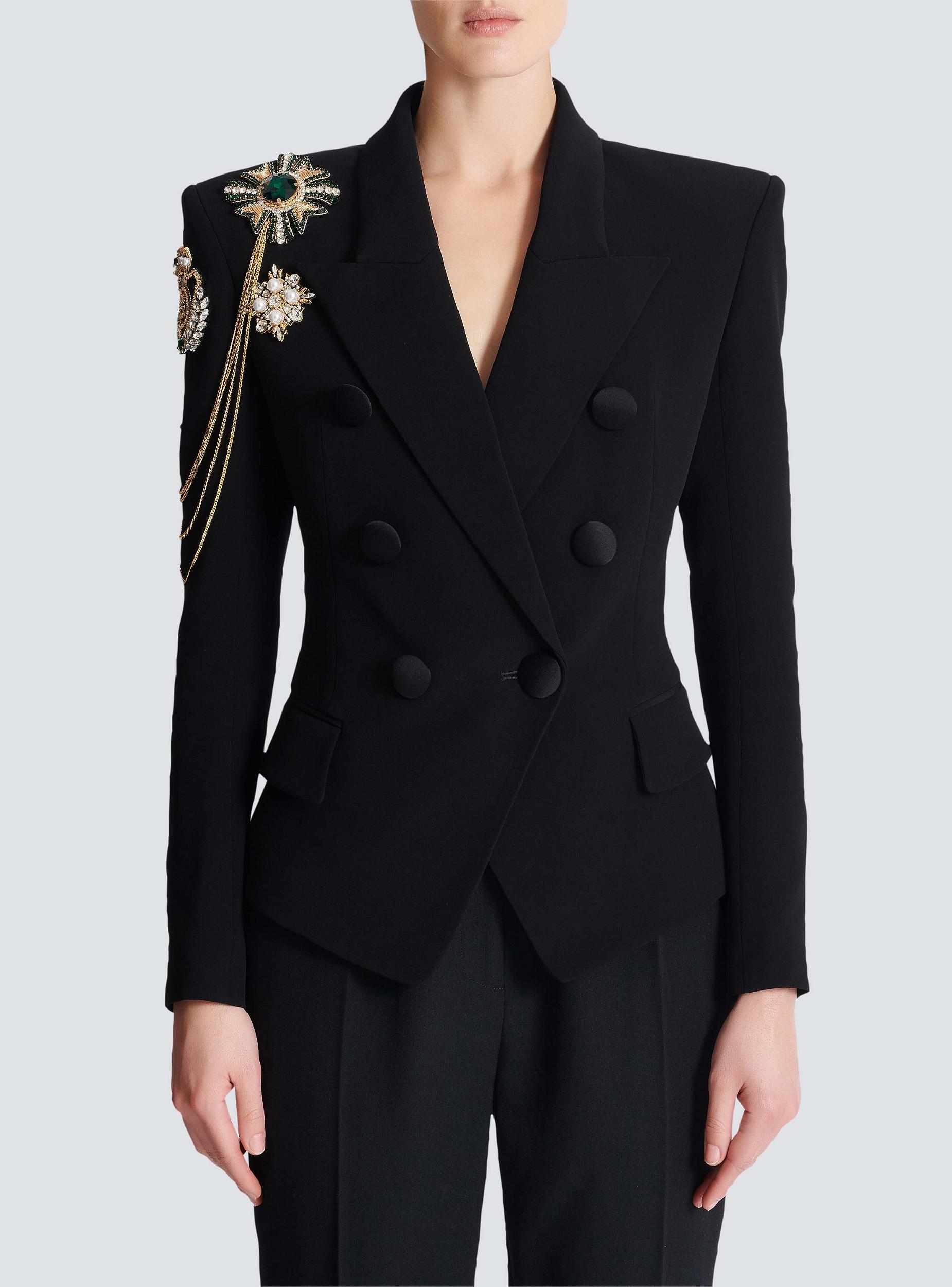 Crepe 6-button jacket with embroidered patches Product Image