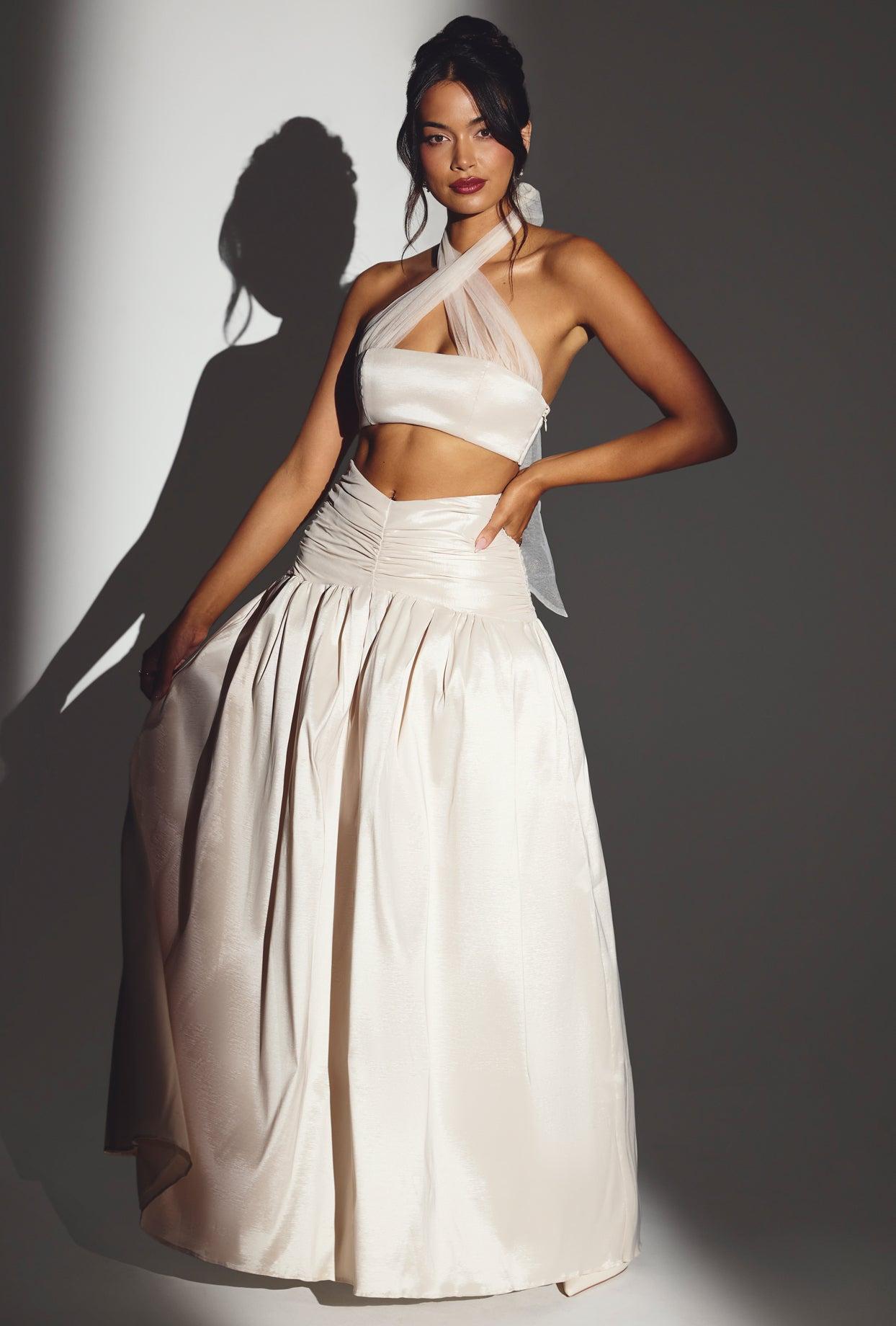 Woven Twill Voluminous Maxi Skirt in Ivory Product Image