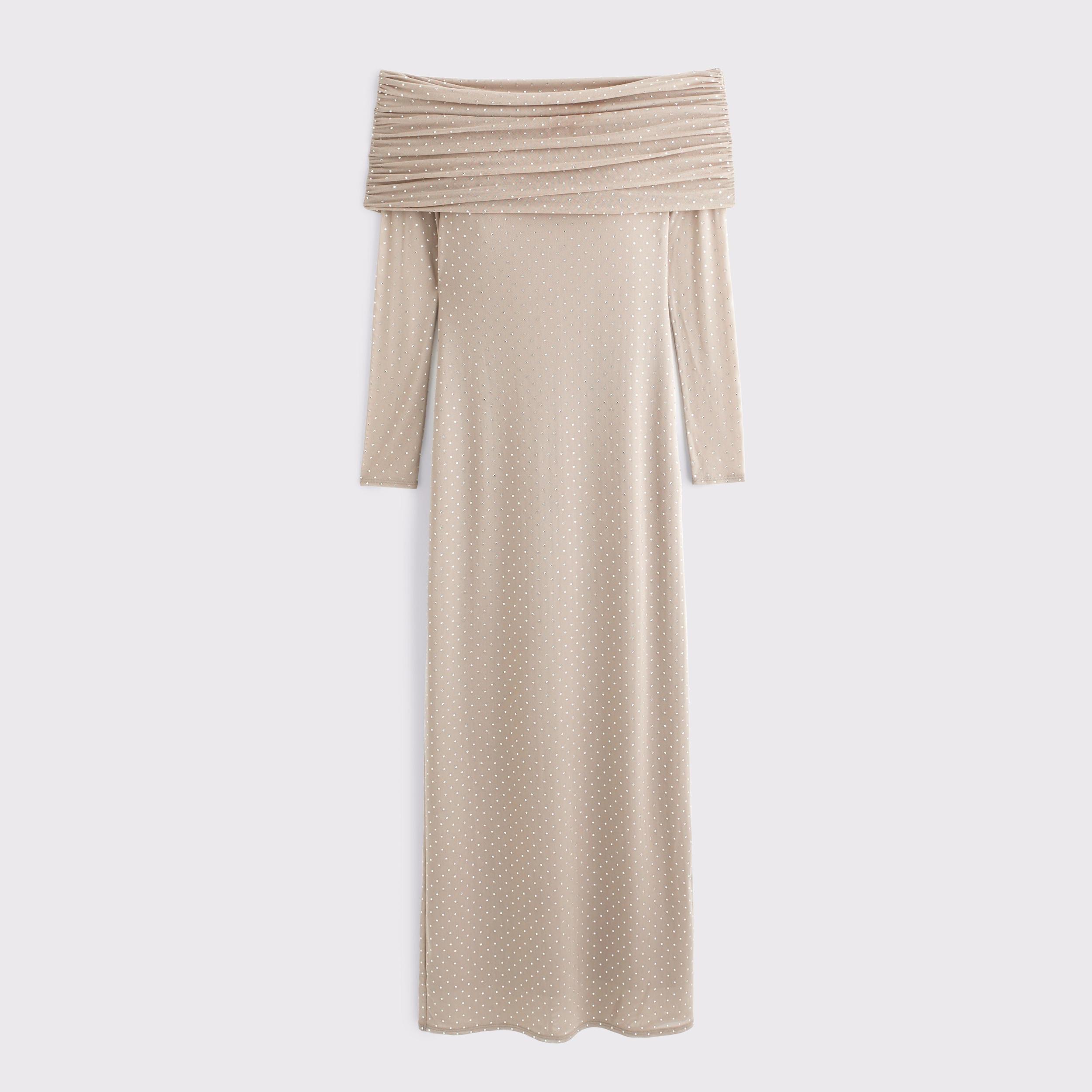 Off-The-Shoulder Rhinestone Maxi Dress Product Image