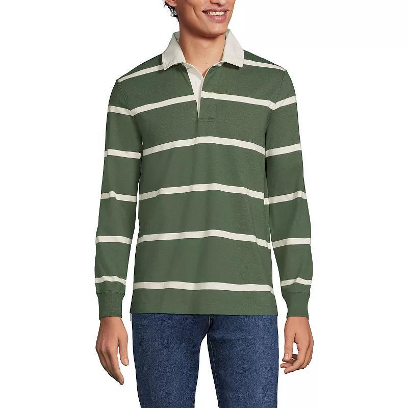 Men's Lands' End Striped Rugby Shirt, Size: Medium, Black Blue Stripes Product Image
