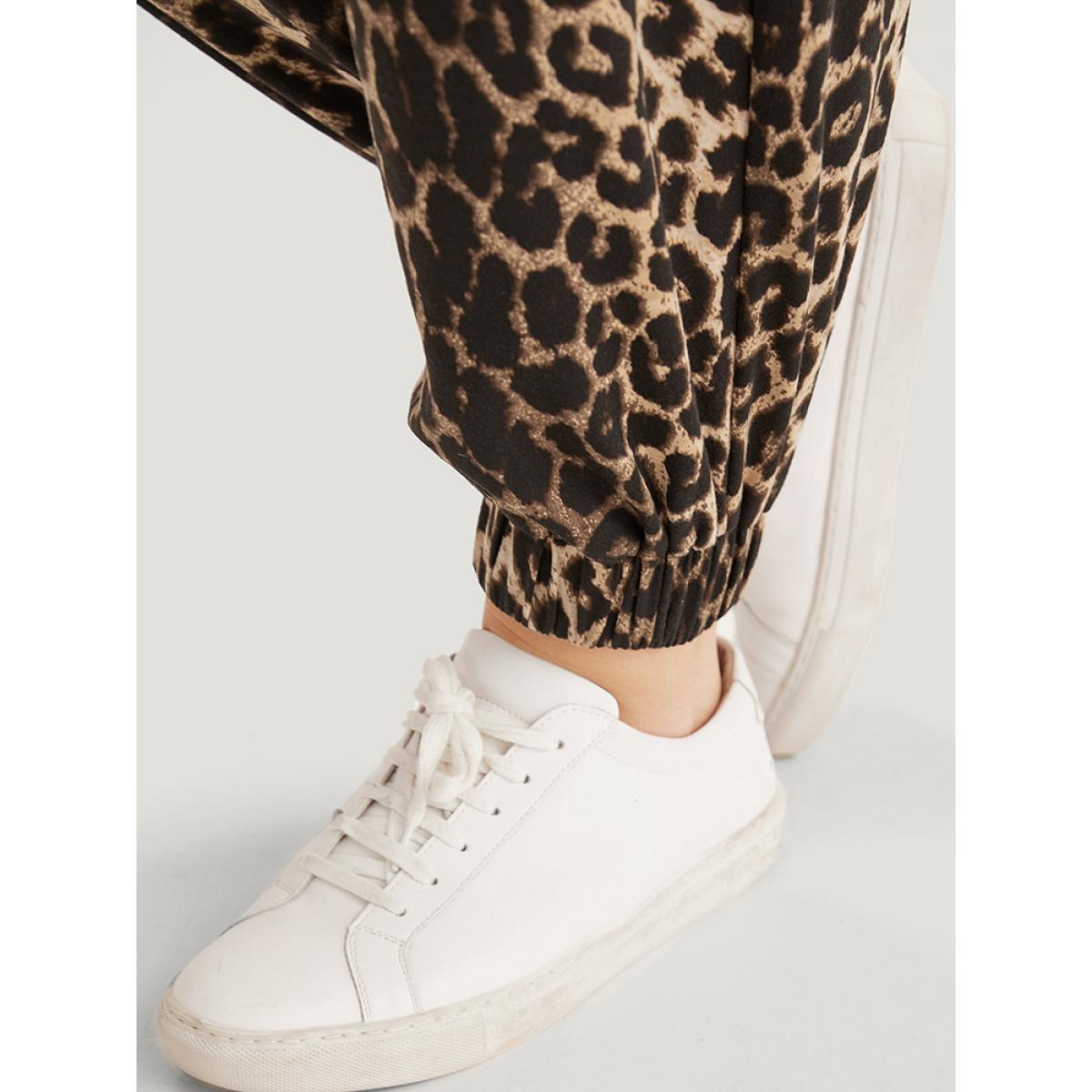 Leopard Print Pocket Elastic Waist Carrot Sweatpants Leopard Plus Size Women Casual Dailywear Elastic Waist 12/L Bloomchic Product Image