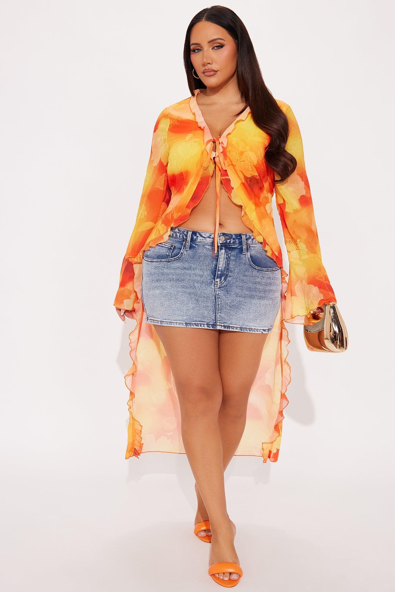 Floral Escape Chiffon Tie Front Maxi Top - Orange/combo Product Image