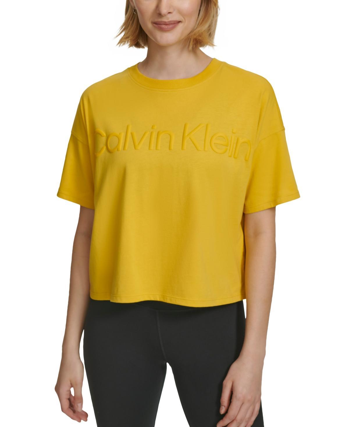 Calvin Klein Performance Womens Cotton Raised Logo Cropped T-Shirt Product Image