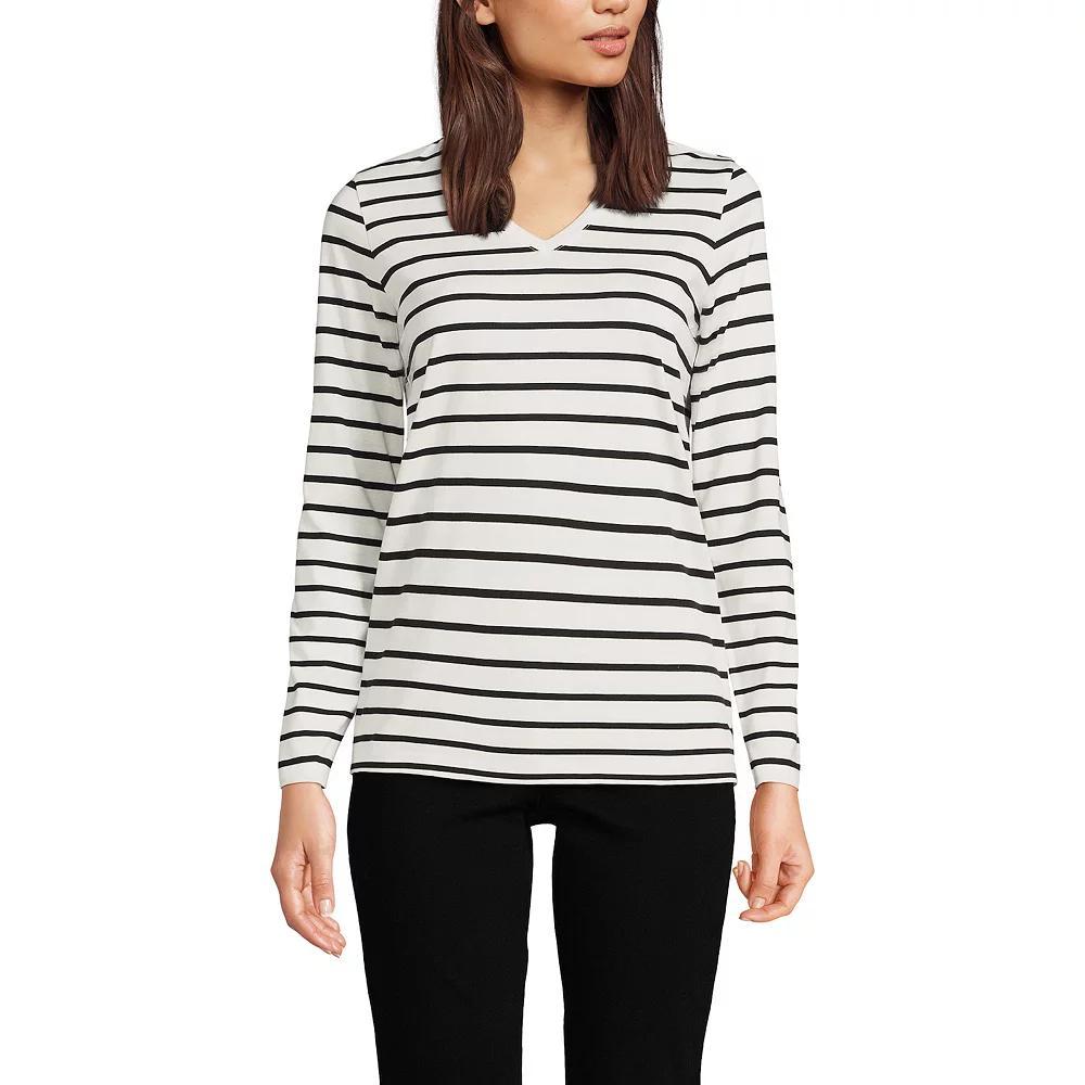 Petite Lands' End Supima Cotton Relaxed V-Neck Tee, Women's, Size: Small Petite, Ivory Black Stripe Product Image