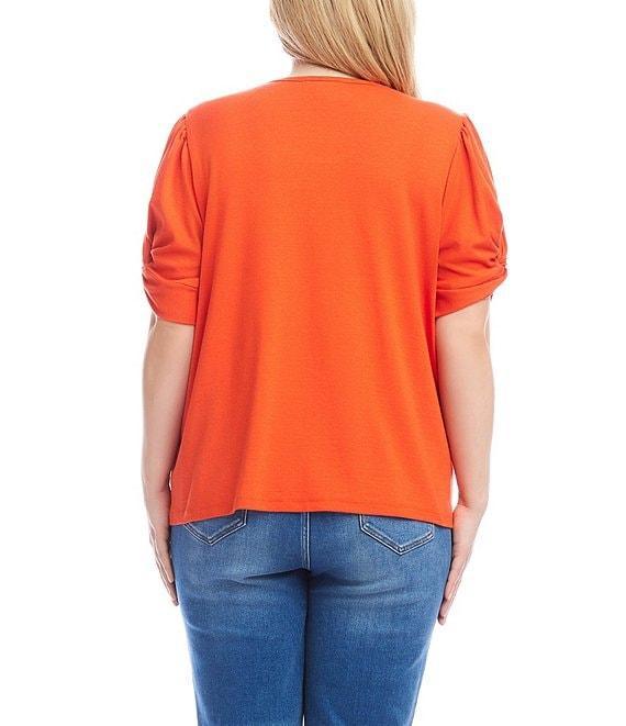 Karen Kane Plus Size Twisted Short Puff Sleeve Crew Neck Top Product Image