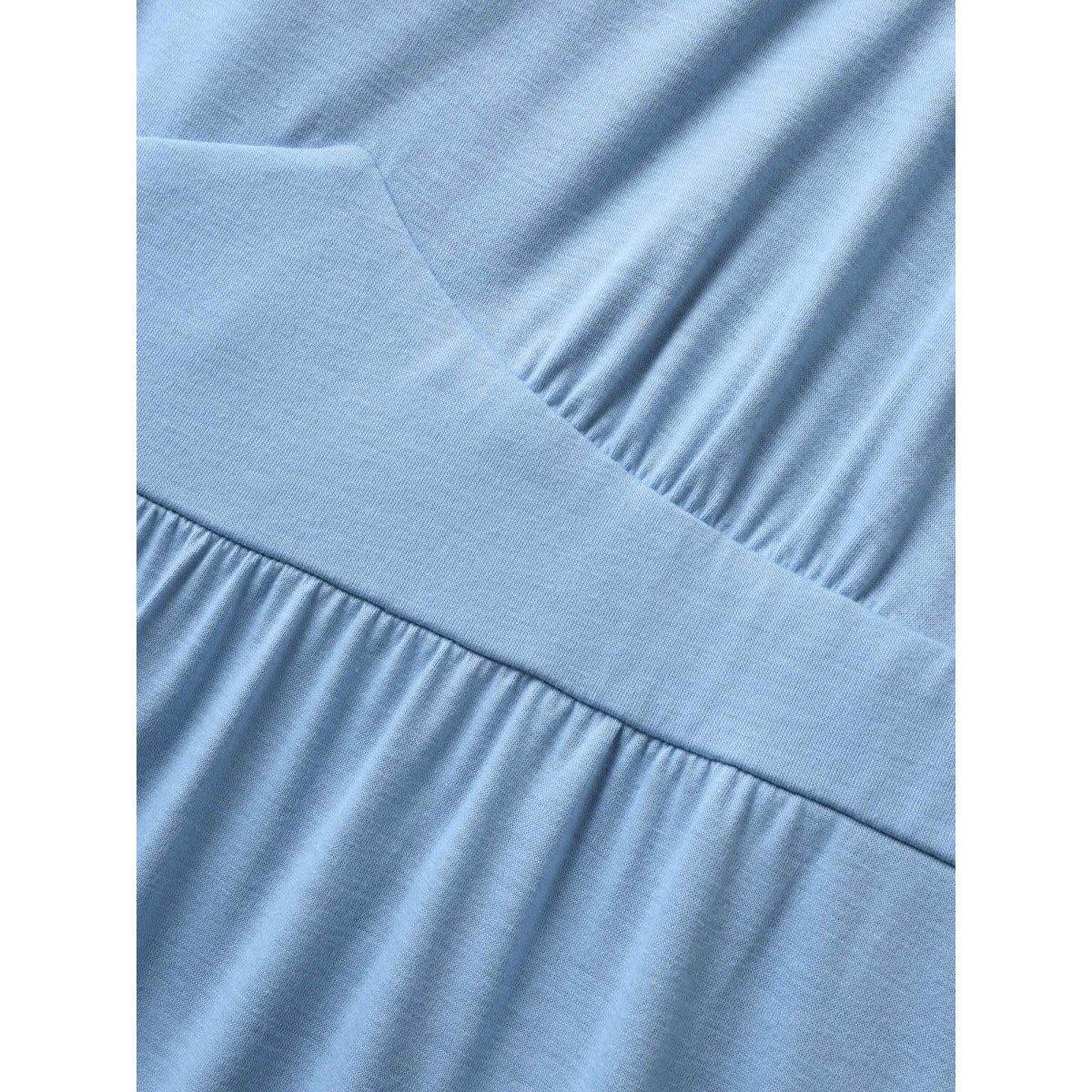 Plus Size U Neck Solid Patchwork Ruffle Hem Maxi Dress LightBlue Women Basics Gathered U-neck Sleeveless Curvy BloomChic 22-24/3X Product Image