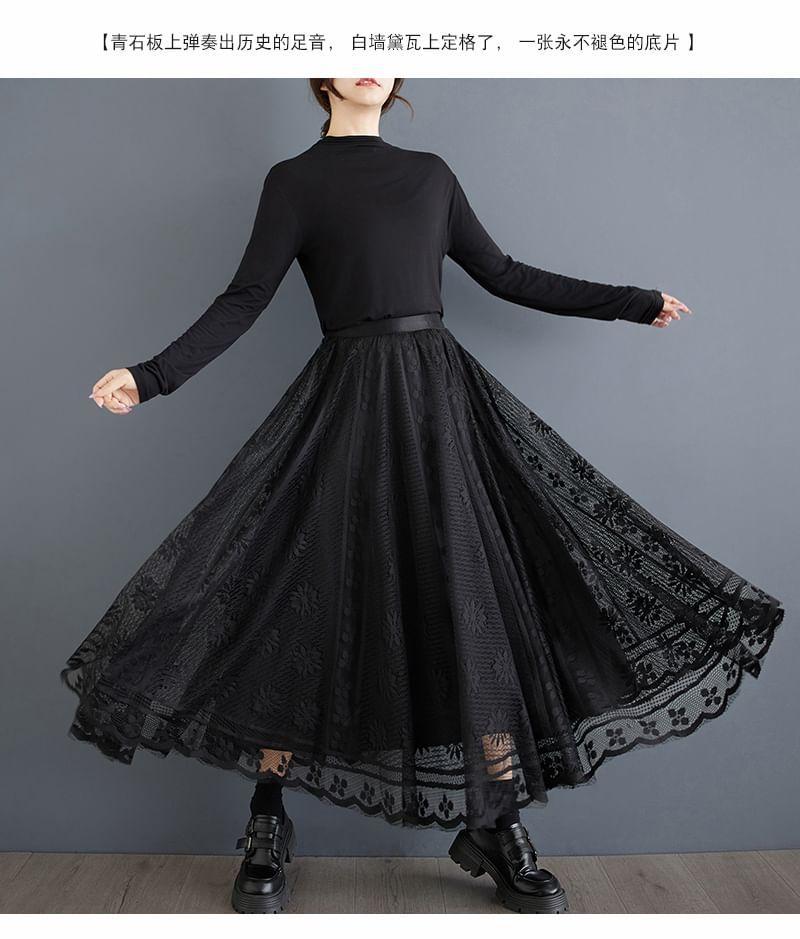 High Rise Lace Maxi A-Line Skirt Product Image