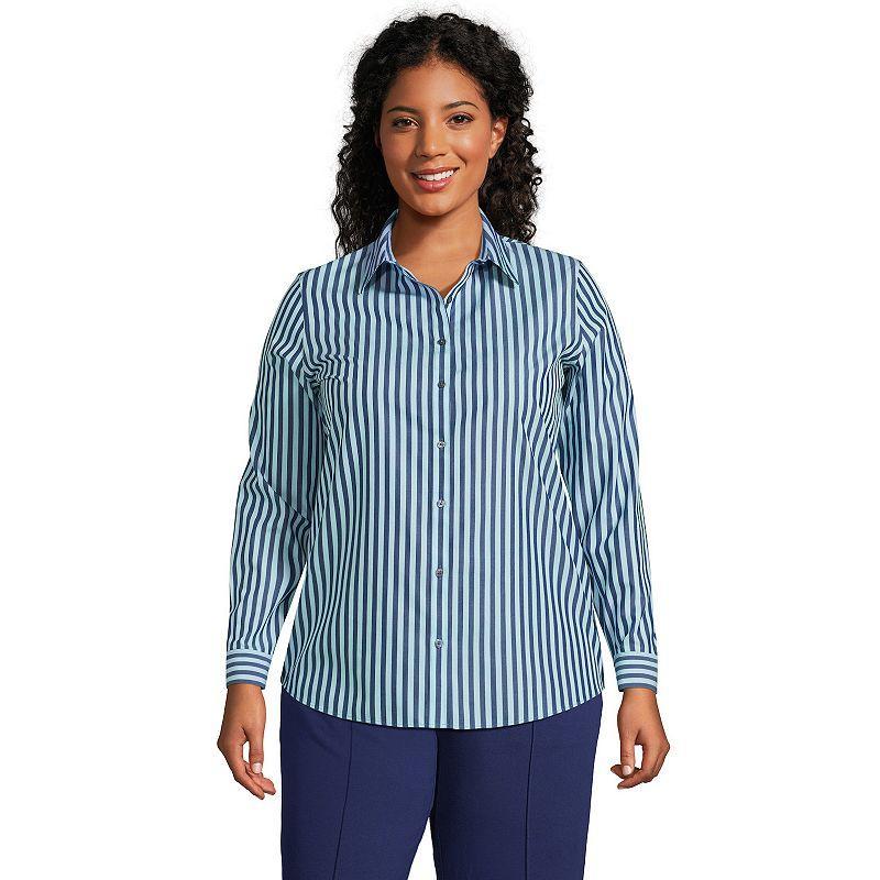 Plus Size Lands' End Wrinkle-Free No Iron Button-Front Shirt, Women's, Size: 16 W, Black Dual Stripe Product Image