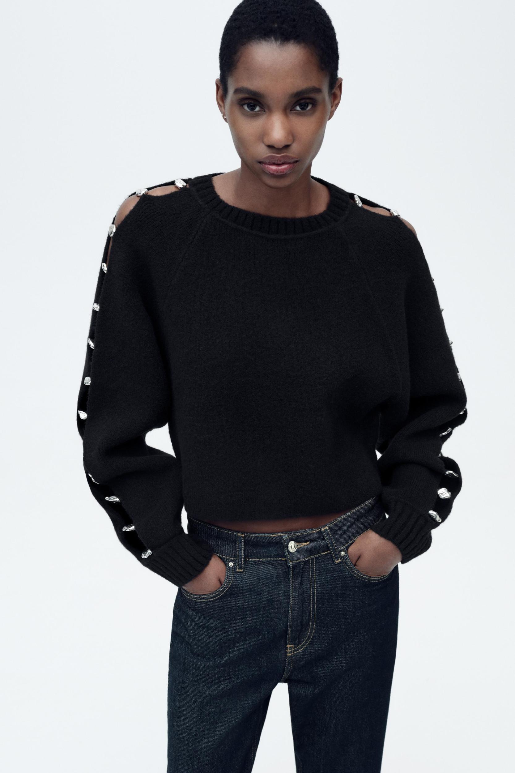 BOBBLE SLEEVE KNIT SWEATER Product Image