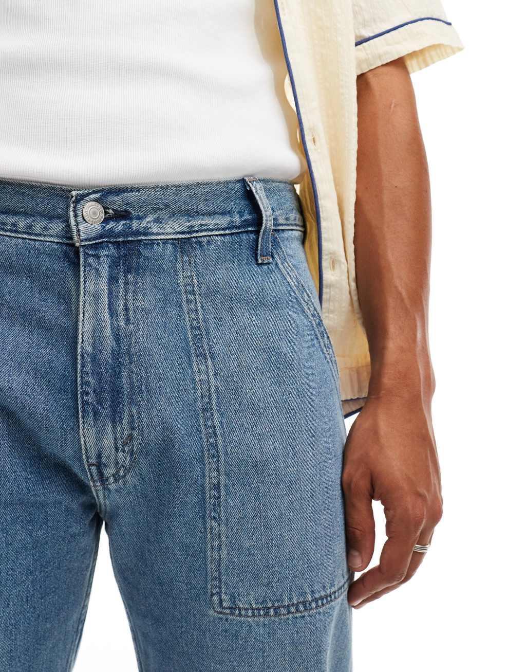 Levi's 555 relaxed straight utility jeans in mid blue Product Image