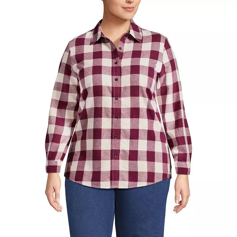 Plus Size Lands' End Plaid Boyfriend Flannel Shirt, Women's, Size: 2XL, Ivory Blue Plaid Product Image