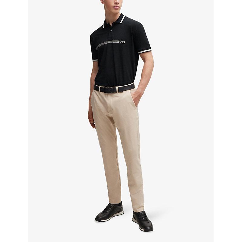 HUGO BOSS Cotton-blend Polo Shirt With Stripes And Logo In Black Product Image