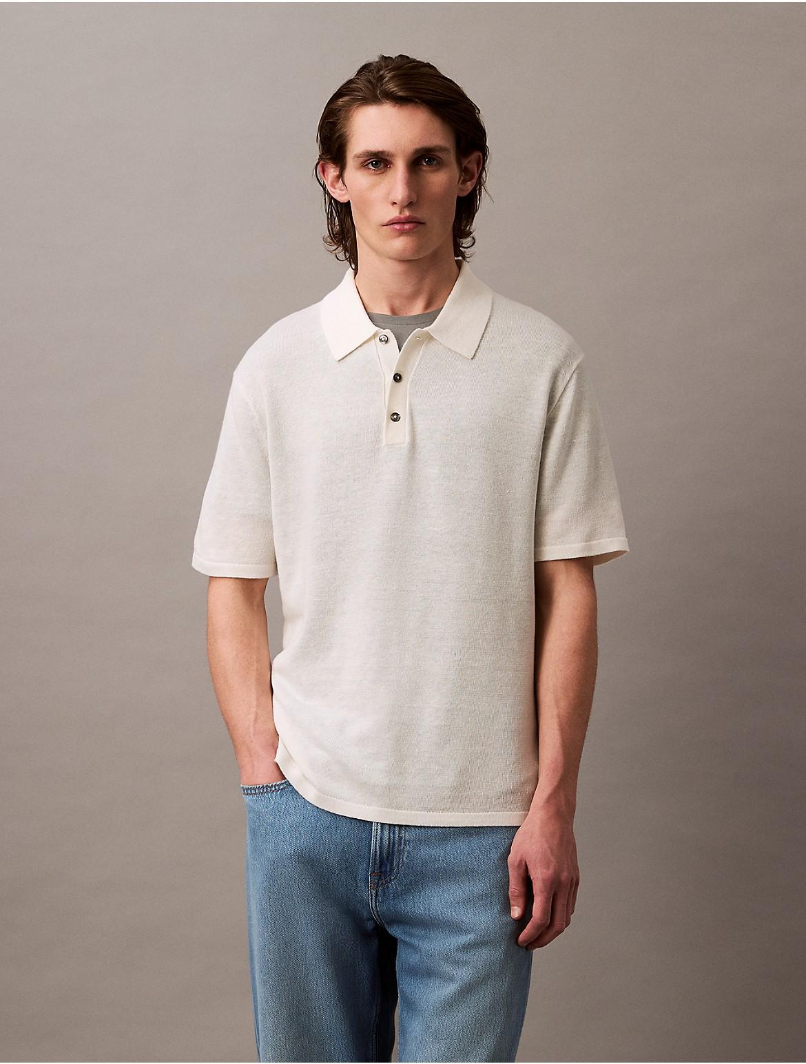 Calvin Klein Men's Linen Blend Classic Polo Shirt - White - XXL Product Image