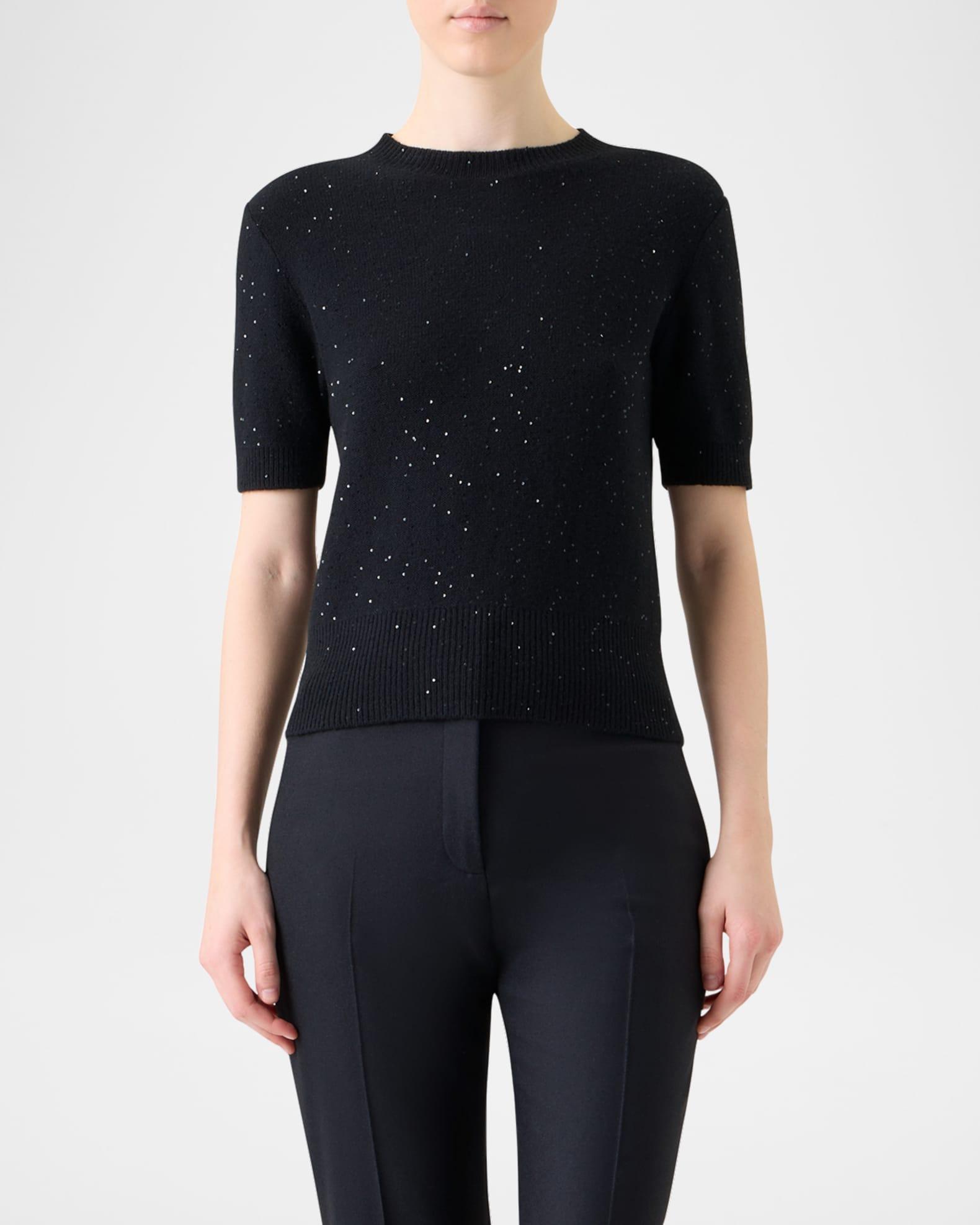 Wool-Cashmere Paillette Knit Short-Sleeve Sweater Product Image