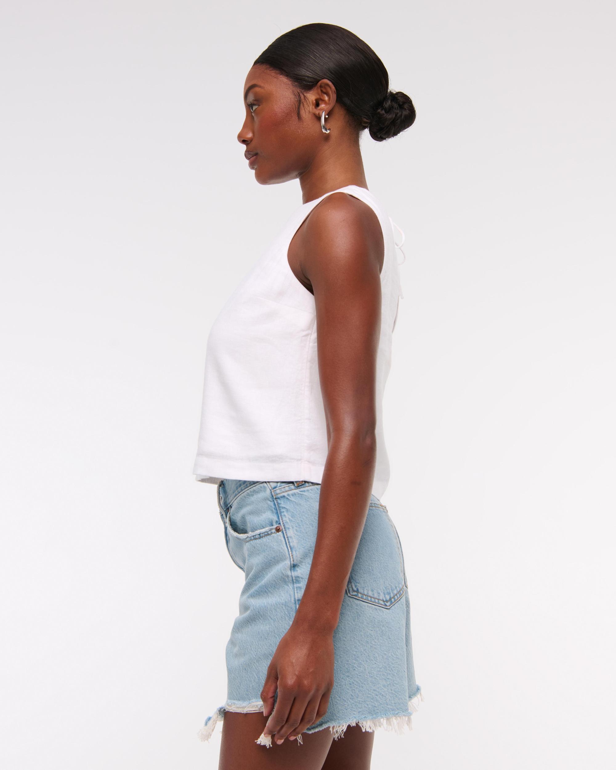 Tie-Back Linen-Blend Shell Top Product Image