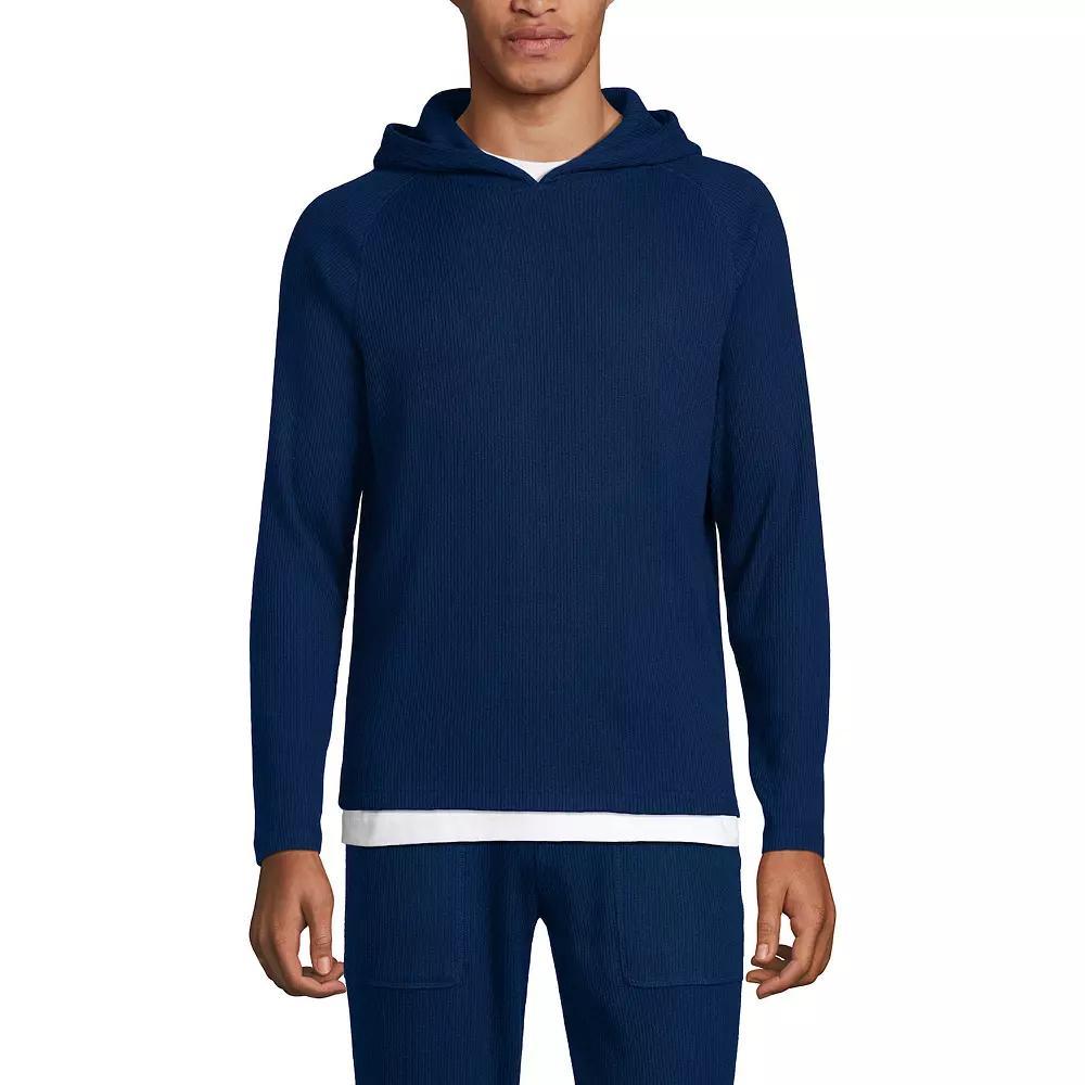 Men's Lands' End Brushed Rib Hooded Sweatshirt, Size: XL, Deep  Blue Product Image