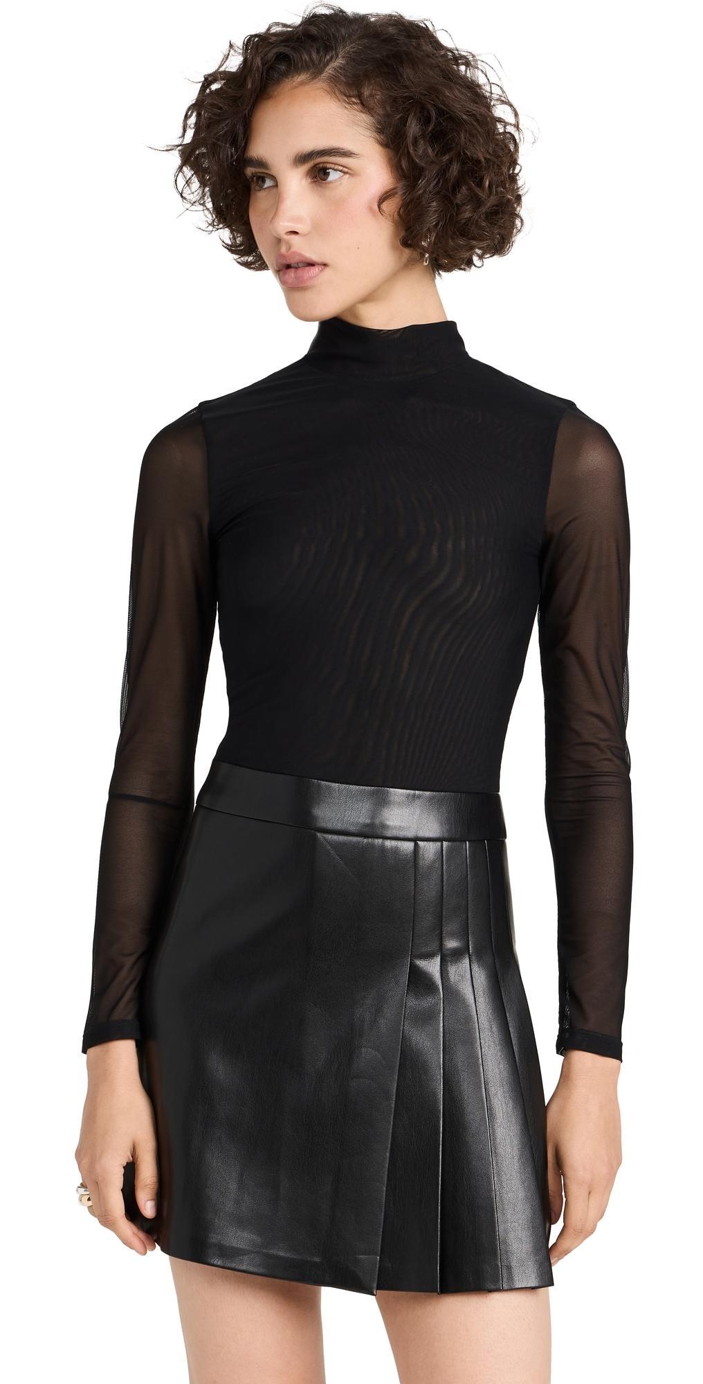 Alice and Olivia Chara Long Sleeve Mesh & Faux Leather Mini Dress Product Image