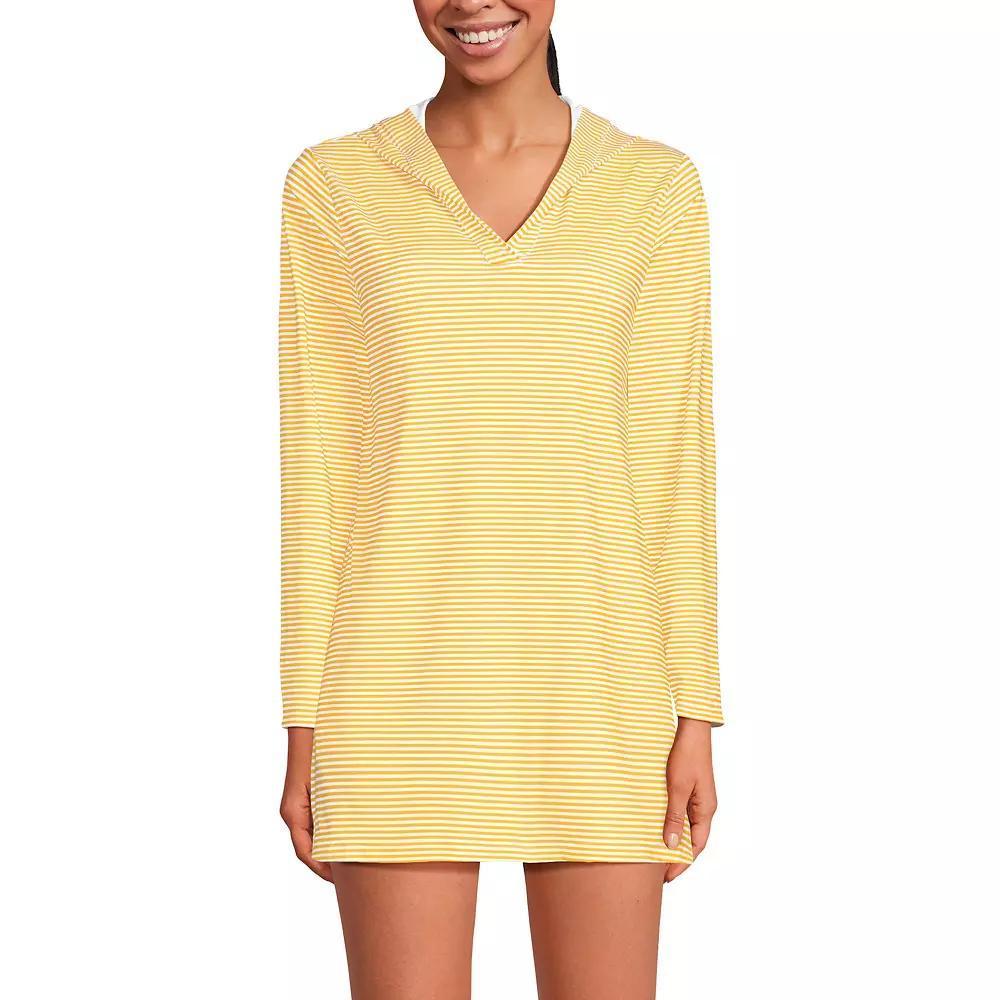 Women's Lands' End Hooded Mini Swim Cover-Up Dress UPF 50, Size: XS, Orange Tropic Leaves Product Image