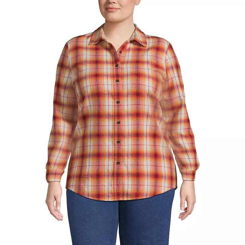 Plus Size Lands' End Plaid Boyfriend Flannel Shirt, Women's, Size: 2XL, Ivory Blue Plaid Product Image