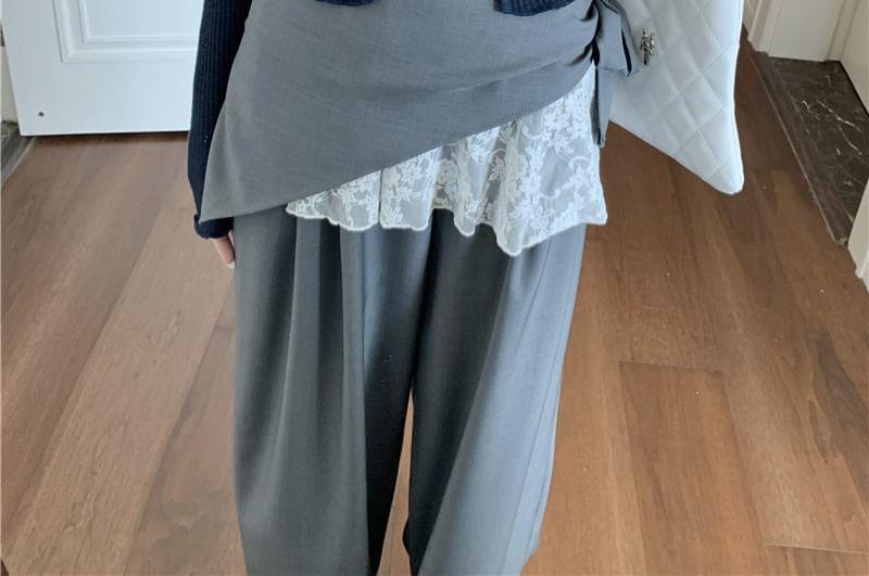 Halter-Neck V-Neck Lace Top / High Waist Wide Leg Pants / V-Neck Button-Up Cardigan Product Image