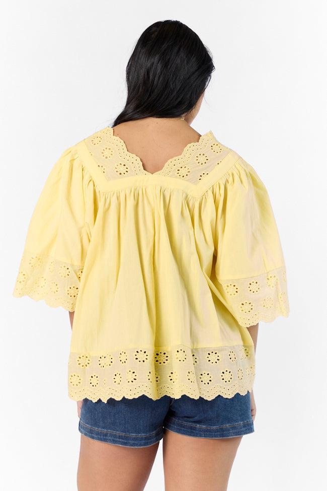 No Regrets Yellow Eyelet Detail Popover Short Sleeve Blouse SALE Product Image