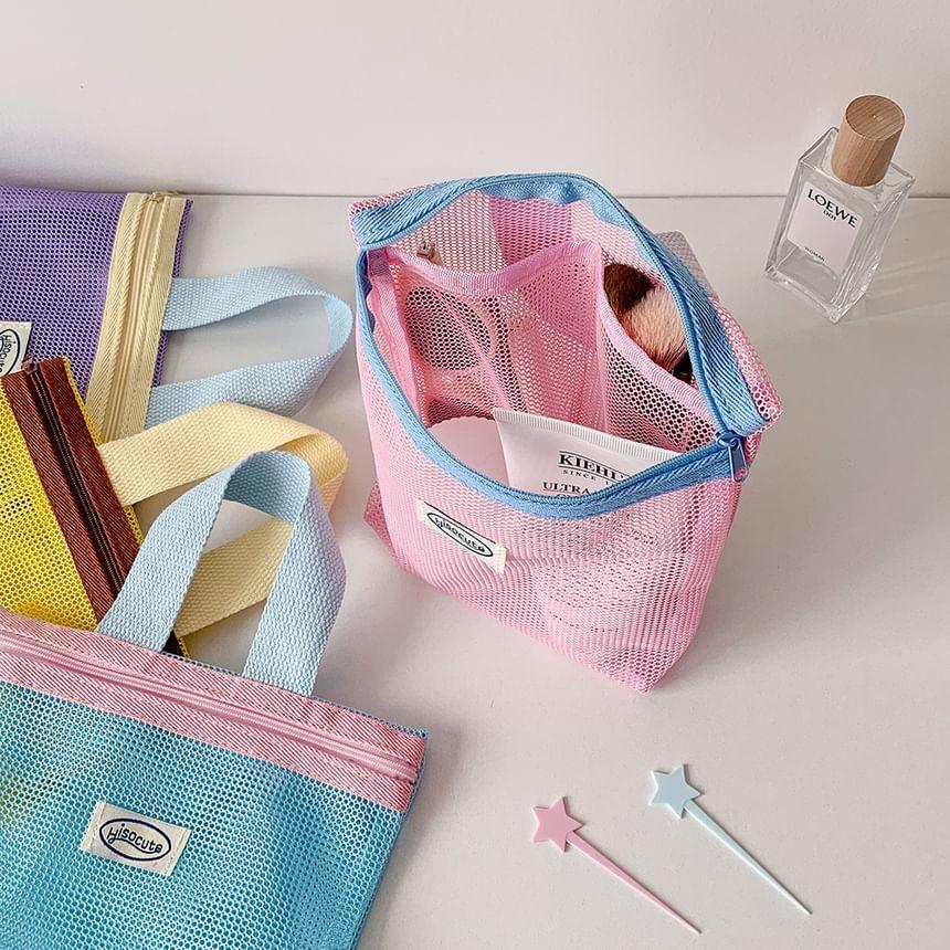 Applique Color Panel Mesh Toiletry Bag Product Image