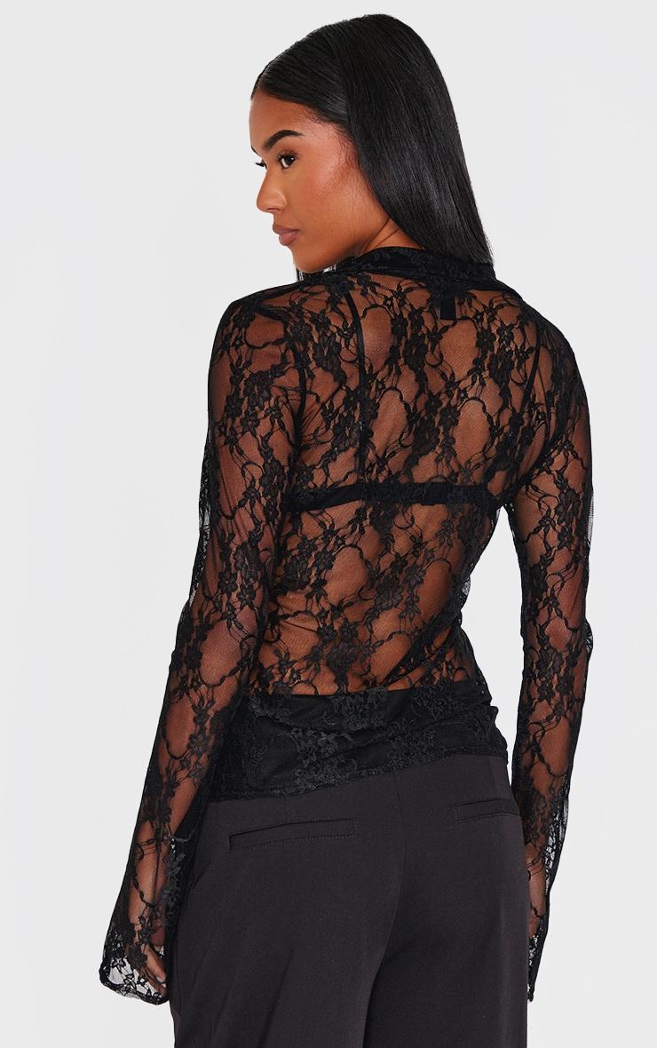 Black Lace Collared Shirt Product Image