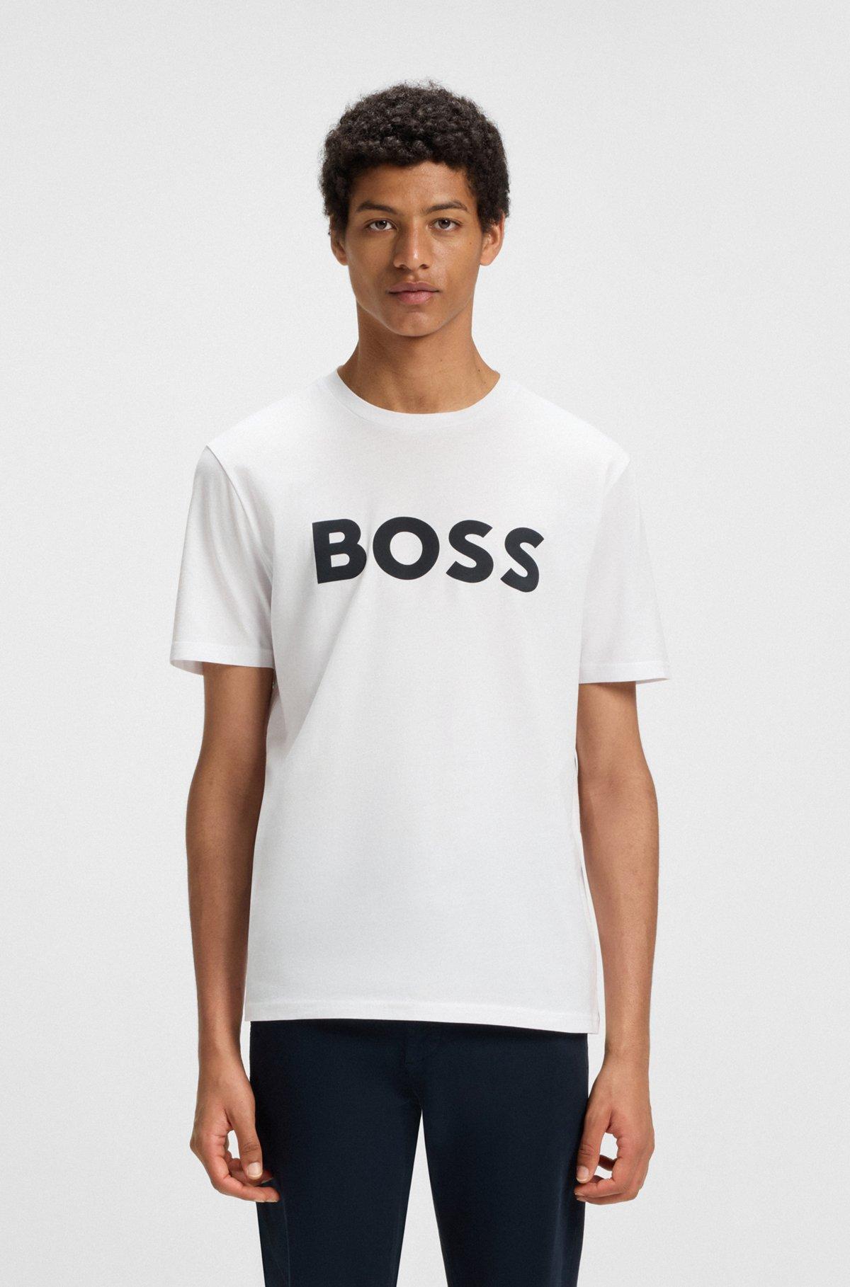 Cotton-jersey T-shirt with curved-logo print Product Image