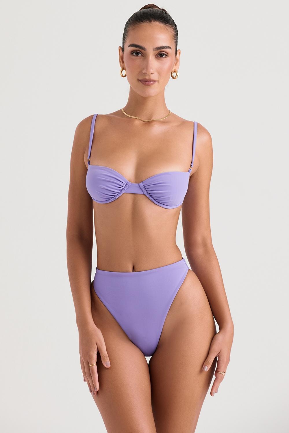 Cassis  violet ruched bikini top Product Image