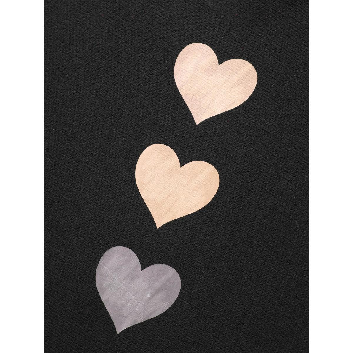 Plus Size Heart Print Stretchy Dolman Sleeve T-Shirt Black Women Casual Non V-neck Everyday T-shirts BloomChic 28/5X Product Image