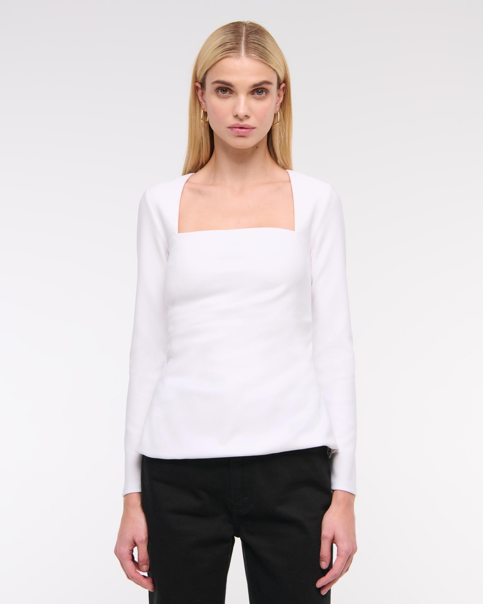 Long-Sleeve Stretch Crepe Portrait Top Product Image