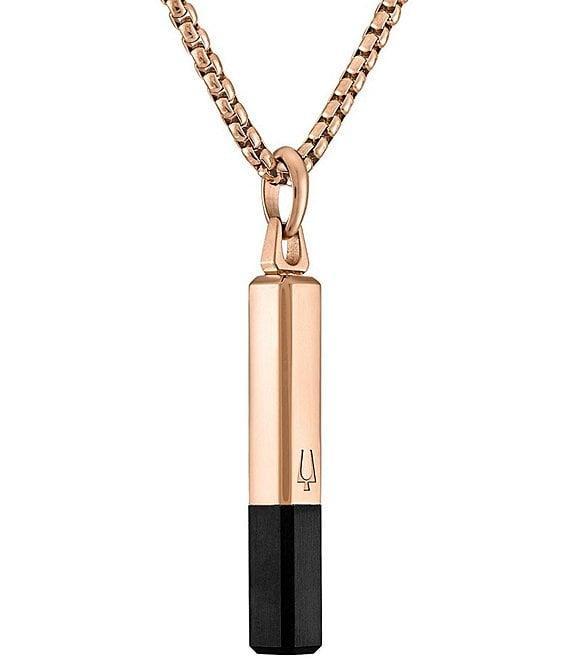 Bulova Steel Men's Rose Gold Two Tone Stainless Steel Bar-Shaped Long Pendant Necklace Product Image