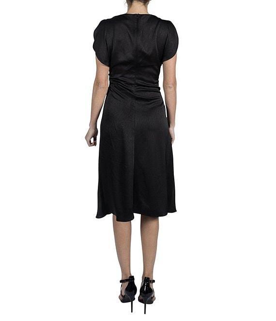 Julia Jordan Crushed Satin Cowl Neck Sleeveless Gathered Dress Product Image