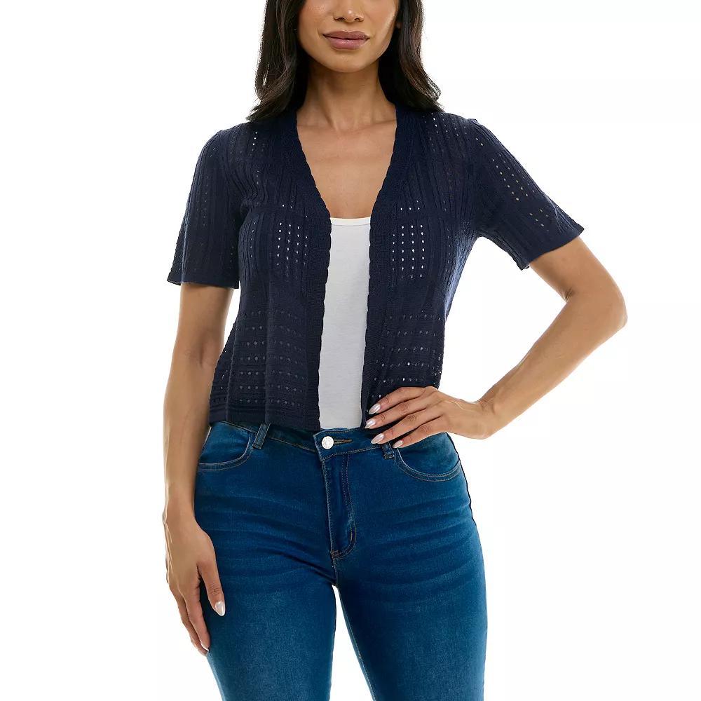 Women's Nina Leonard Pointelle Crochet Bolero, Size: Small, Blue Product Image