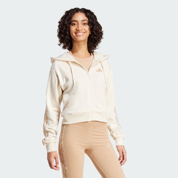 adidas Essentials Seasonals Animal French Terry Full-Zip Hoodie Wonder White XL Womens Product Image