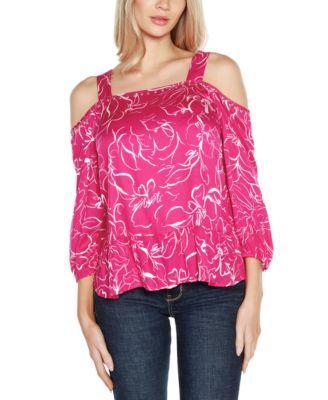 Belldini Womens Embellished Cold Shoulder Top Product Image
