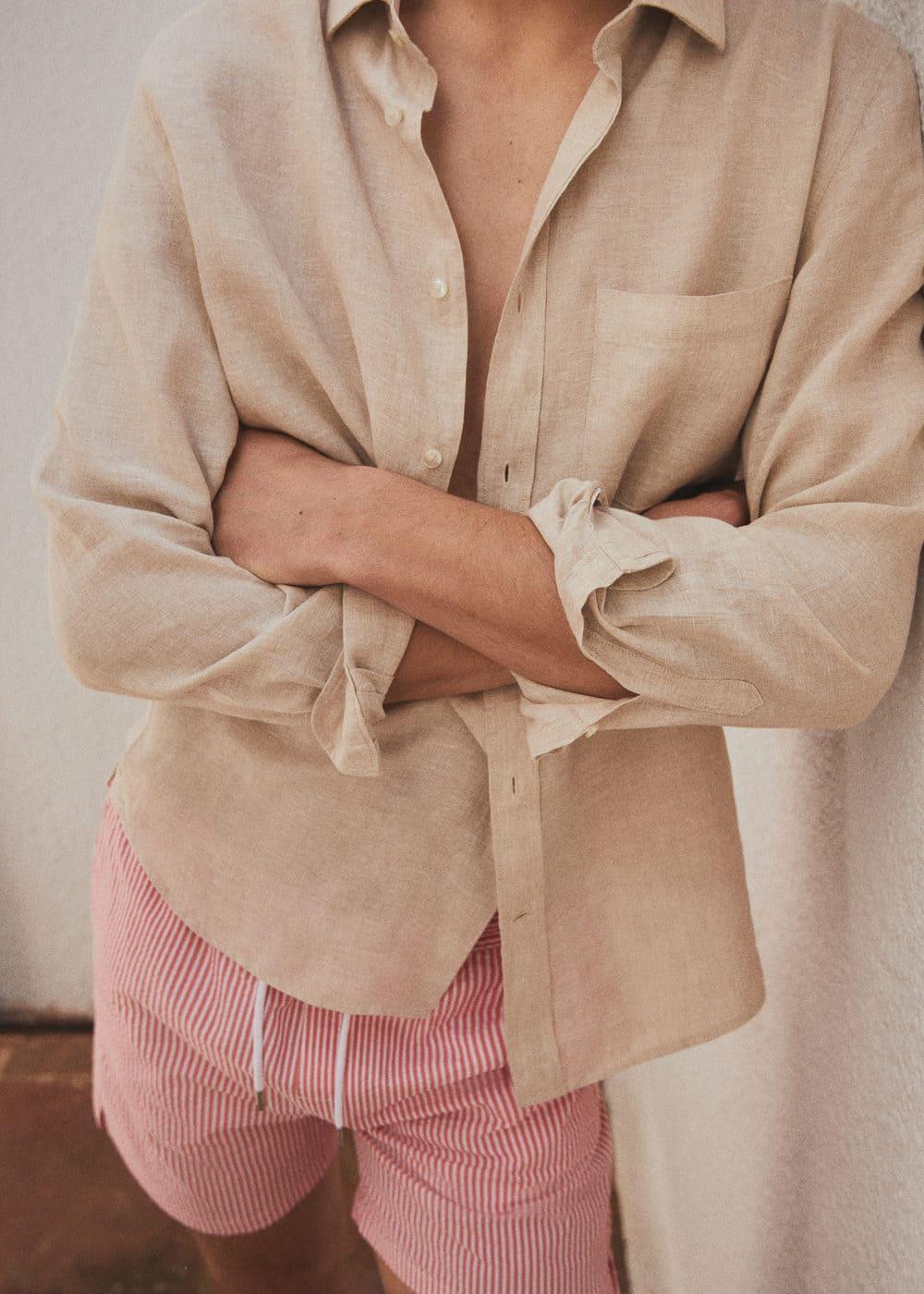 Mango Mens 100% Linen Regular-Fit Shirt Product Image
