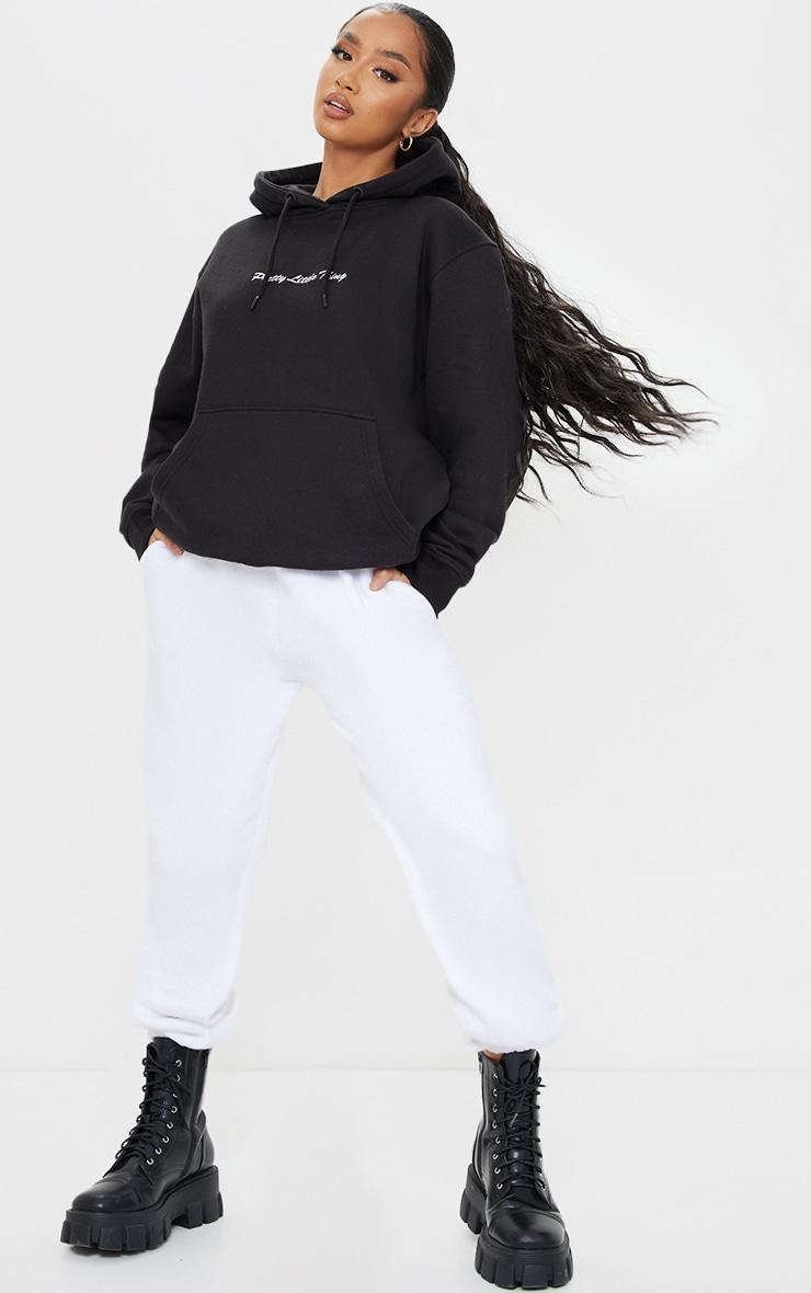PRETTYLITTLETHING Petite Black Oversized Embroidered Hoodie Product Image