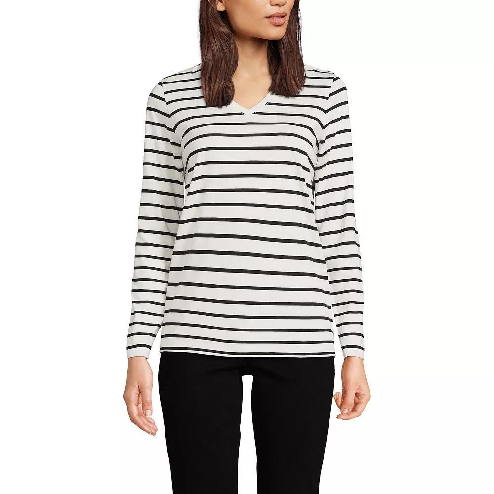 Petite Lands' End Supima Cotton Relaxed V-Neck Tee, Women's, Size: Small Petite, Ivory Black Stripe Product Image