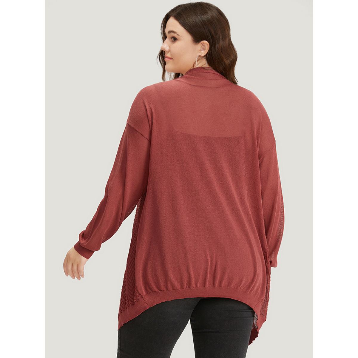 Plus Size Geometric Plisse Patchwork Loose Open Front Cardigan Russet Women Casual Loose Long Sleeve Everyday Cardigans BloomChic 10/M Product Image