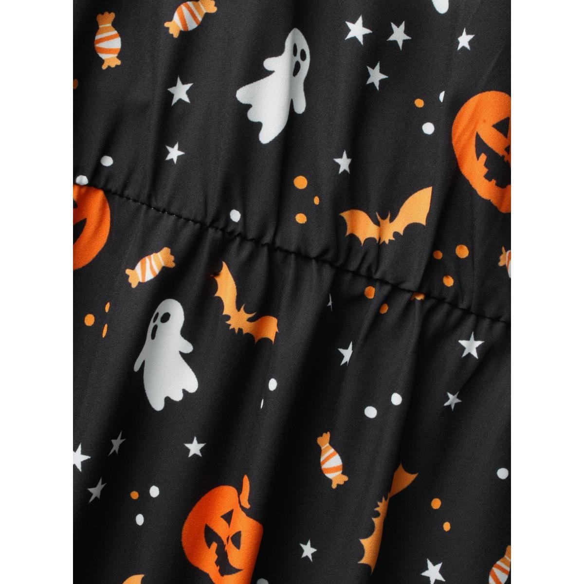 Plus Size Pumpkin Printed Ruffle Sleeves Midi Dress Black Women Casual Ruffles Party Curvy Bloomchic 30/6X Product Image