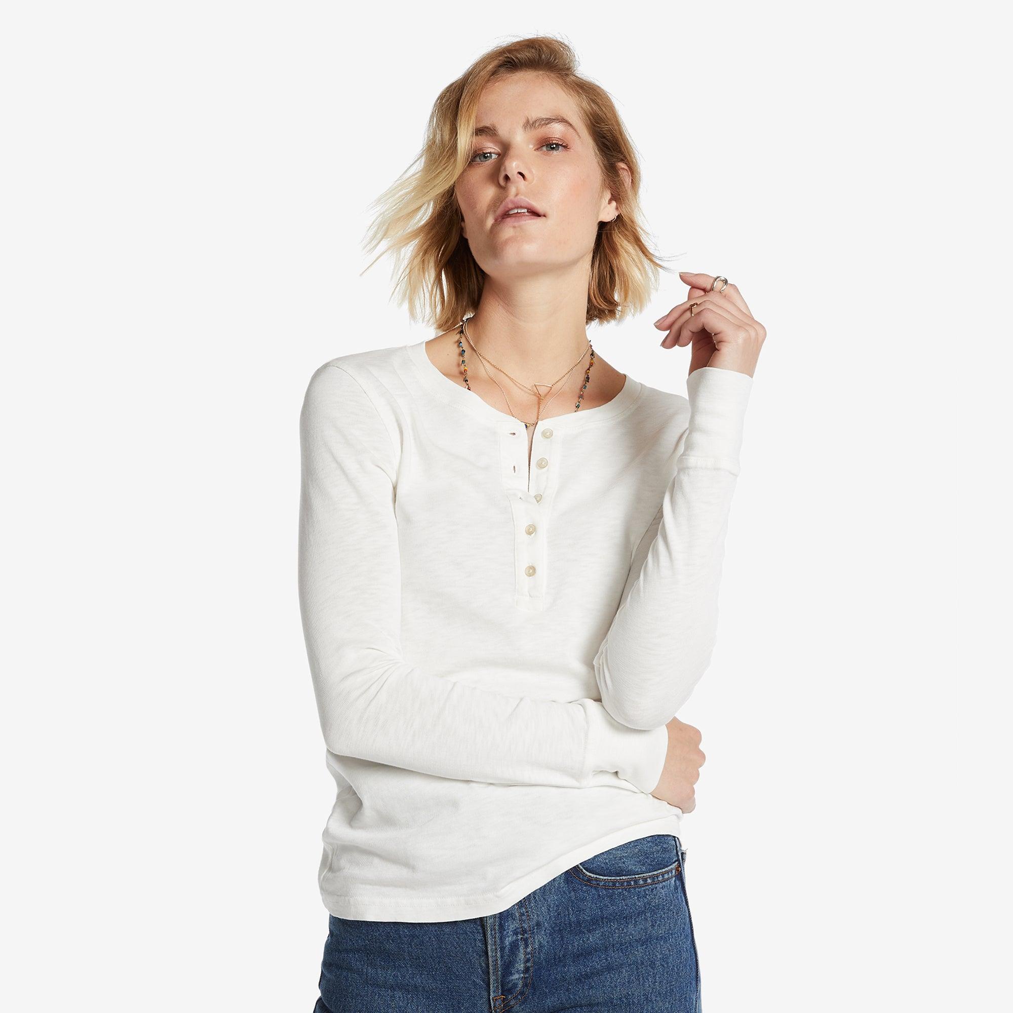 Women's Premium Slub Long Sleeve Henley - Bone Female Product Image