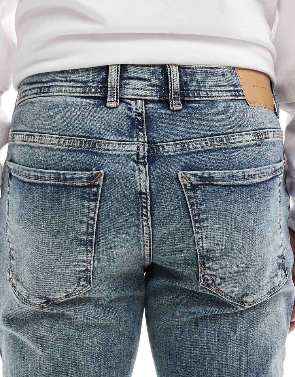River Island skinny fit jeans in vintage midwash blue Product Image