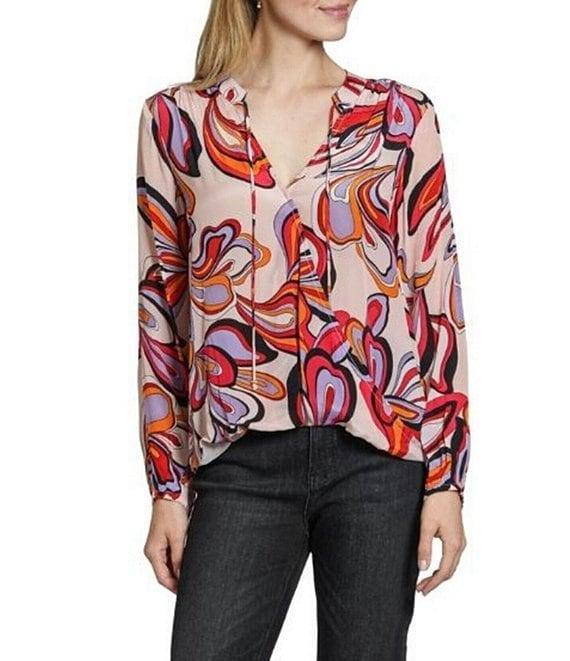 APNY Woven Floral Print V-Neck Long Sleeve With Tassel Top Product Image