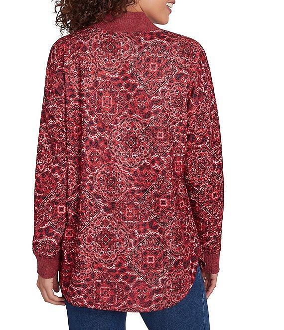 Ruby Rd. Knit Leopard Contrast Trim V-Neck Long Sleeve Top Product Image