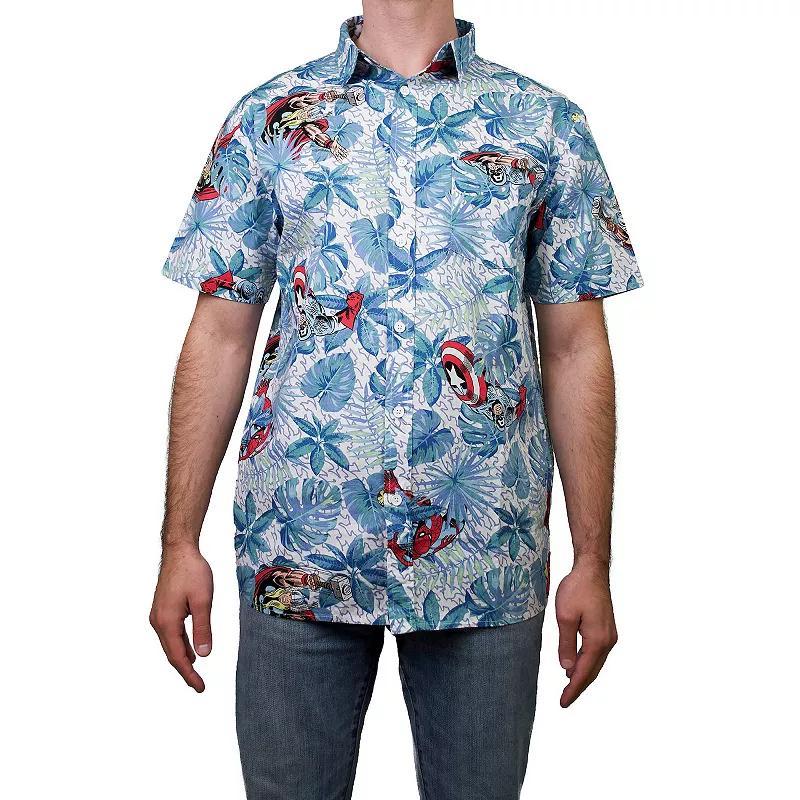 Men's Avengers Hawaiian Button Up, Size: Small, White Product Image