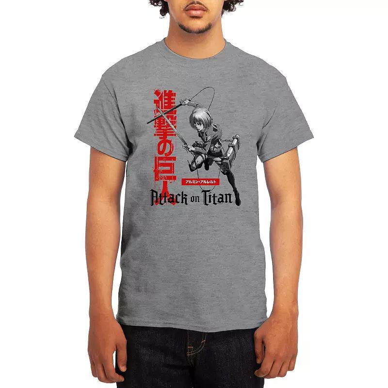 Men's Attack on Titan Armin Action Kanji Tee, Size: Medium, Athletic Grey Product Image